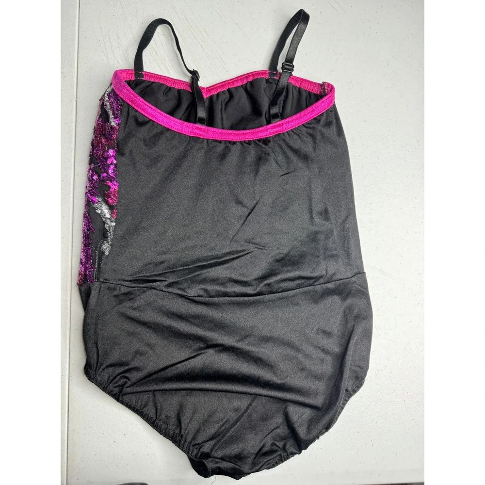 Costume Gallery Kids Medium Sequin Dance Leotard Purple Pink Black 17348